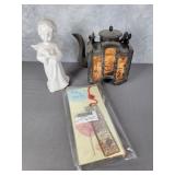 Pot Metal tea pot, bookmarks