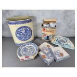 Blue Willow Styrofoam cups, napkins, plates