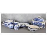 Blue Willow covered dish/gravy boat/cruet/tureen