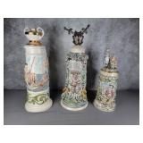3 large decorative ceramic steins