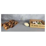 Enamel egg, ceramic egg, wooden napkin holders