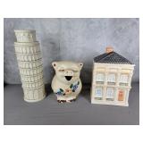 Smiley USA pig pitcher, cook jars