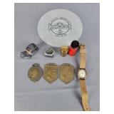 Vintage trinkets, watch fobs, sterling ring, watch