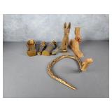 Egyptian dï¿½cor, articulating snake, wood cats