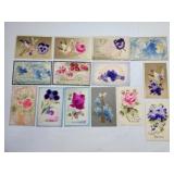 14 Vint Raised Flowers Postcards early 1900s #19