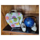 Bowling ball, bag and shoes