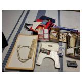 Out of service sign, vintage dental tools, cords.