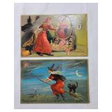 2 Vint Halloween Witch Postcards early 1900s #39