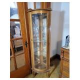 Lighted corner cabinet, glass round front and lamp