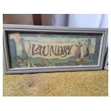 Vintage laundry carts, drying rack and pictures