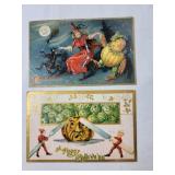2 Vint Halloween Witch Postcards early 1900s #38