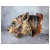 Vtg Paper Mache Tiger Head with glass marble eyes