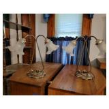 Two bedside brass & tulip shade lamps.