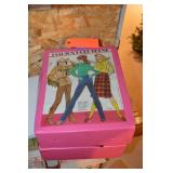 Fashion trunk with dolls, clothes & assorted