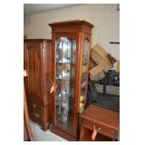 Single door lighted curio with glass shelves.