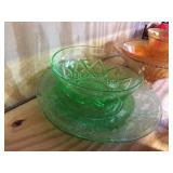 Green depression glass, has some chips