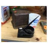 Ink well, hinged box & glass mug