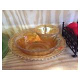 Iridescent footed bowl & chip & dip bow