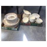 2 boxes of Plates, saucers, gravy boat & assorted