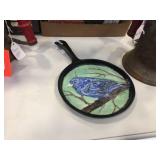Painted bird scene on cast iron 6 inch diameter