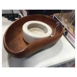 Stoneware & wood bowl