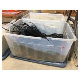 Damaged tote with cover, coaxial cable & assorted