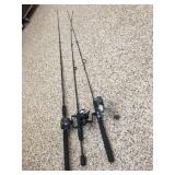 Three fishing rods & reels