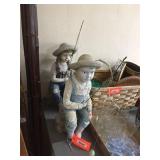 Girl & Boy fishing outdoor decorators with boxes
