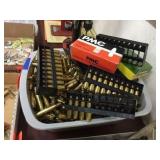 Assorted shot brass casings for reloading in tray