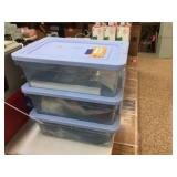 3 Rubbermaid totes WITH COVERS with contents: