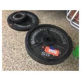 Metal weights (2 - 45 lbs, 2 - 5lb, 1- 35lb)