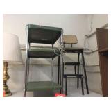 Metal cart on wheels & step stool