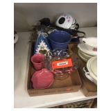 2 boxes of glasses, bbq related, pots & assorted