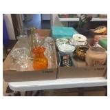 2 boxes of glass canisters & assorted