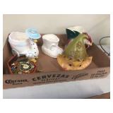 Small planters, bank & clock