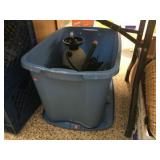 Tote with cover, pump sprayer, lawn sprinkler &