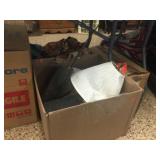 Camp fire popcorn popper, ice skates, lamp shade