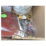 Asst sporting pins, bobblehead, misc