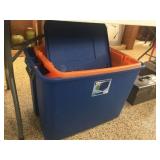 2 Large totes w/covers, tin