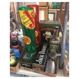 Jack Daniels & Jim Beam tins, flask