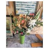 18" ceramic green vase with artificial flowers