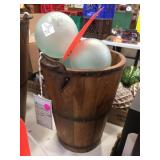 Wood pail with handle / decorator glass balls