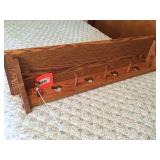 Oak wall shelf with heart cut outs & plate
