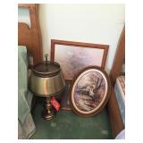 Lamp & assorted sized framed decorator pictures