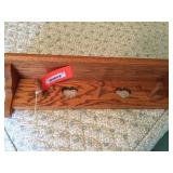 Oak wall shelf with heart cut outs & plate