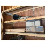Assorted wood & contents on shelf