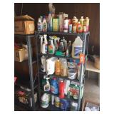 Metal shelving unit & cleaning supplies