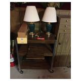 Two 19" lamps, mantle shelf,
