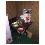 Table - needs work 30x23x30, scale, lamps,