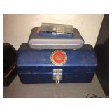 Metal tool box, small screwdriver set, socket set